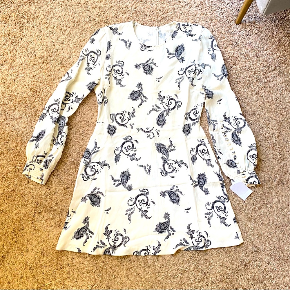 A.L.C. cream and black paisley silk fit and flare dress